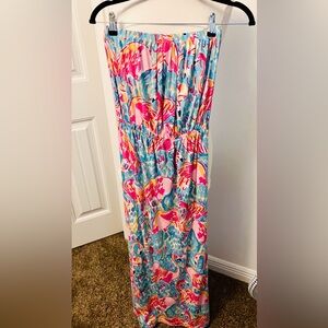 Lilly Pulitzer Marlisa Pink and Blue Flamingo maxi Dress